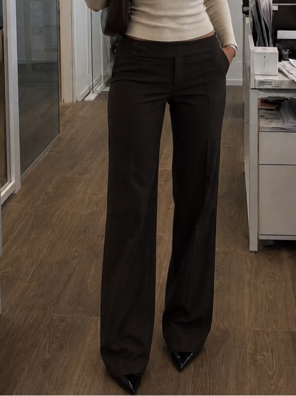 Vintage Nine West Chocolate Brown Button Details Trousers Office Button